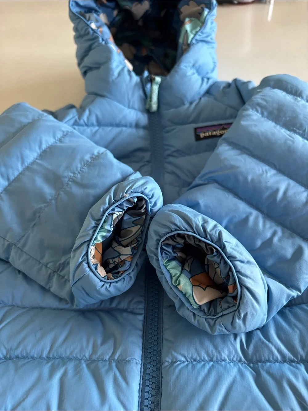Patagonia Light Blue Kids Puffer Jacket with Hood
